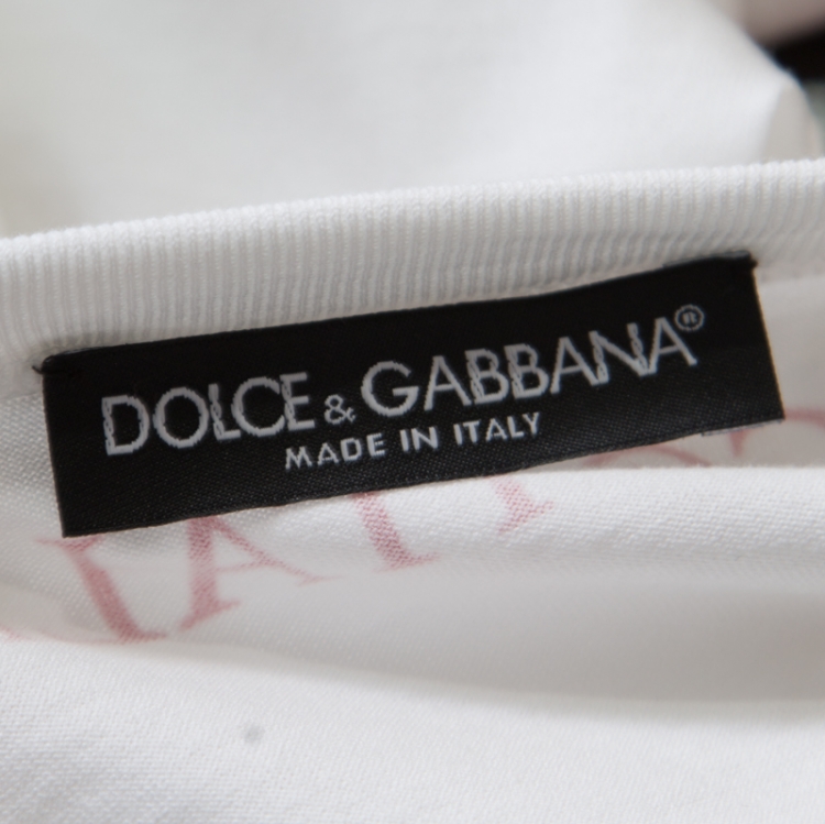 Pre Owned D&G White "I Was There" Arabic Print Floral Applique Bianca T- Shirt S