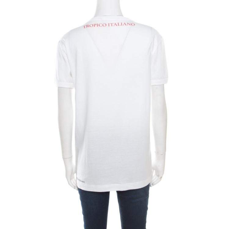 Pre Owned D&G White "I Was There" Arabic Print Floral Applique Bianca T- Shirt S