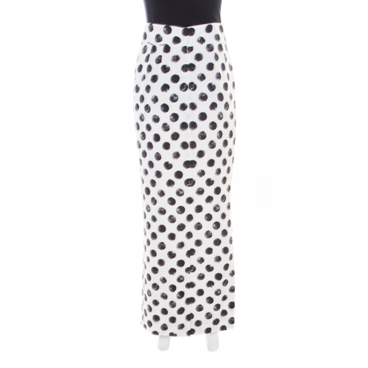 Pre Owned Dolce and Gabbana Monochrome Brushstroke Polka Dot Printed Maxi Skirt S