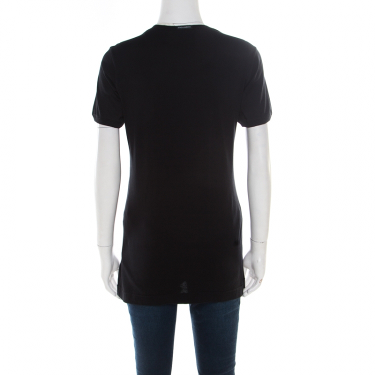 Pre Owned Dolce and Gabbana Black I want to be Sicilian Bag Printed T-Shirt M