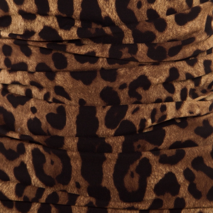 Pre Owned Dolce and Gabbana Brown Animal Printed Ruched Sleeveless Dress S