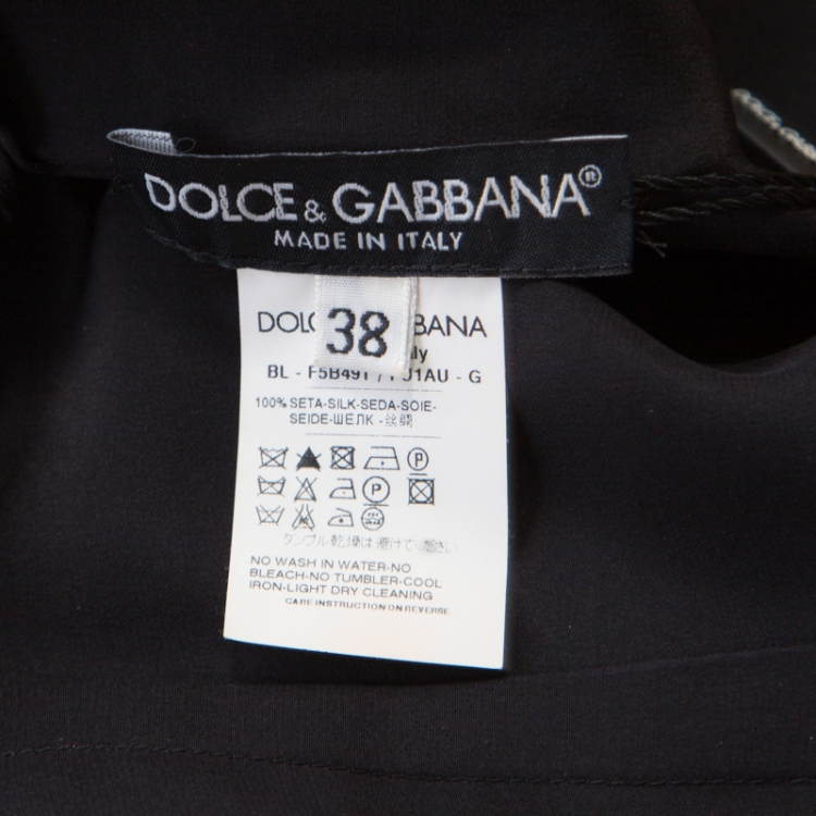 مملوكة مسبقًا Dolce and Gabbana Black Satin Floral Applique Detail Ruffled Sleeve Blouse S