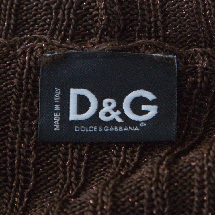 Pre Owned Dolce and Gabbana Chocolate Brown Lurex Insert Button Front Cardigan M