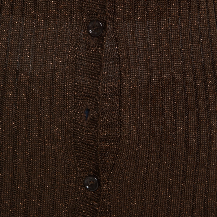 Pre Owned Dolce and Gabbana Chocolate Brown Lurex Insert Button Front Cardigan M