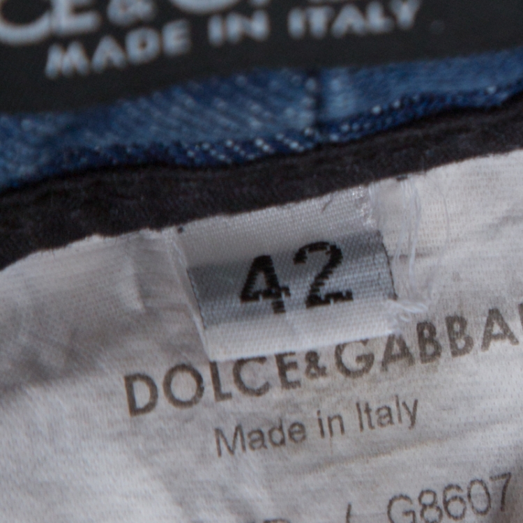 Pre Owned Dolce and Gabbana Indigo Washed Denim  Splatter Effect Boot Cut Jeans M