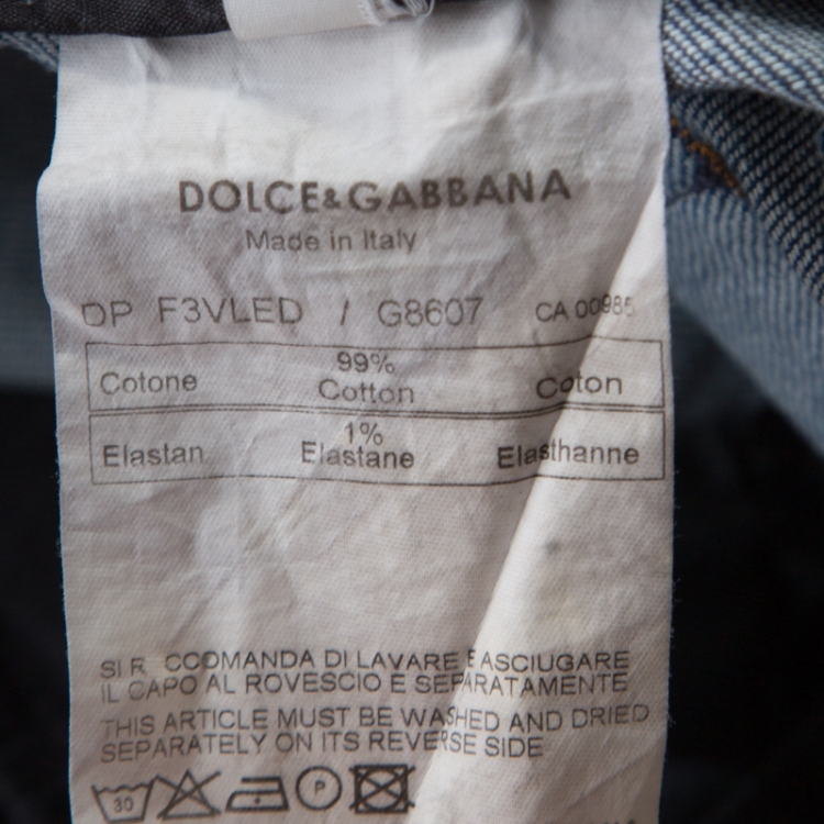 Pre Owned Dolce and Gabbana Indigo Washed Denim  Splatter Effect Boot Cut Jeans M