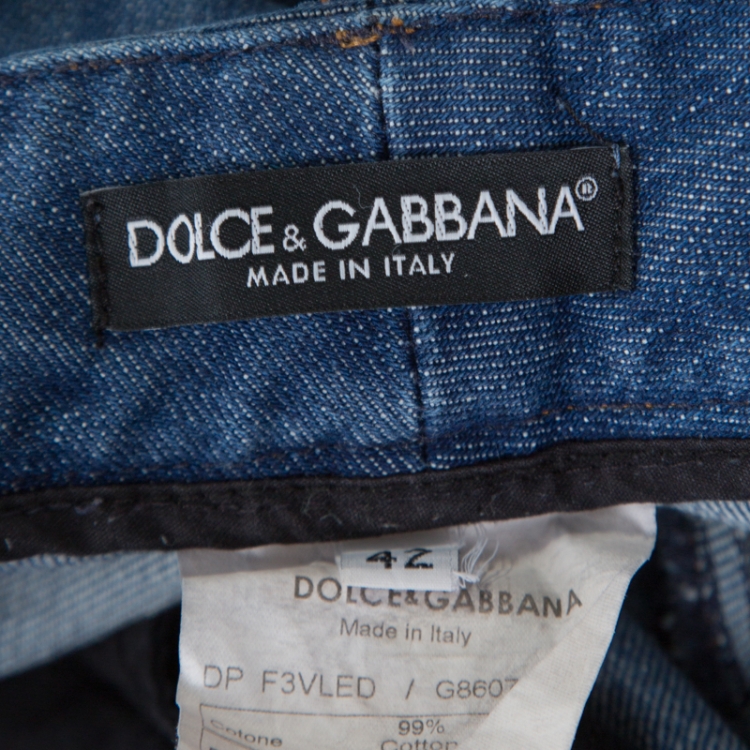Pre Owned Dolce and Gabbana Indigo Washed Denim  Splatter Effect Boot Cut Jeans M