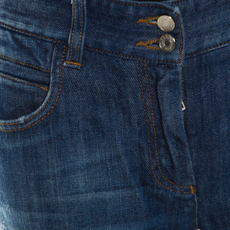 Pre Owned Dolce and Gabbana Indigo Washed Denim  Splatter Effect Boot Cut Jeans M