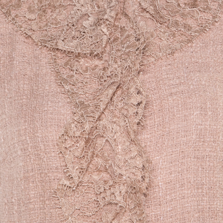 Pre Owned Dolce and Gabbana Mauve Pink Cotton Silk Tweed Lace Detail Button Front Jacket S