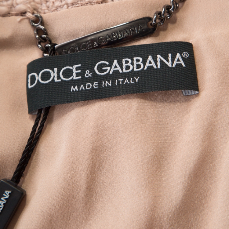 Pre Owned Dolce and Gabbana Mauve Pink Cotton Silk Tweed Lace Detail Button Front Jacket S