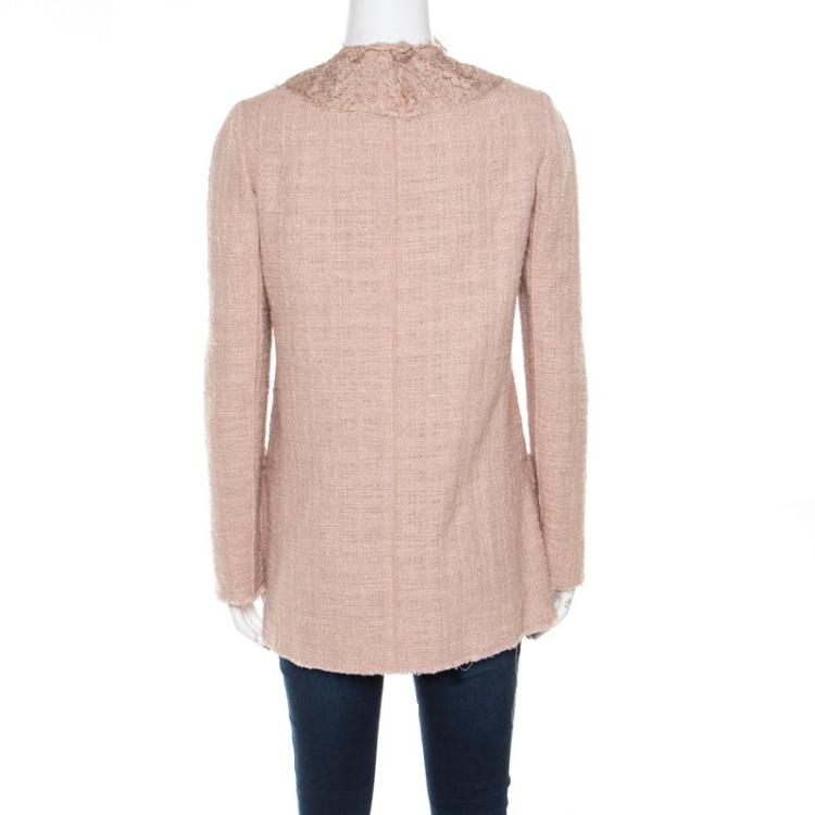 Pre Owned Dolce and Gabbana Mauve Pink Cotton Silk Tweed Lace Detail Button Front Jacket S