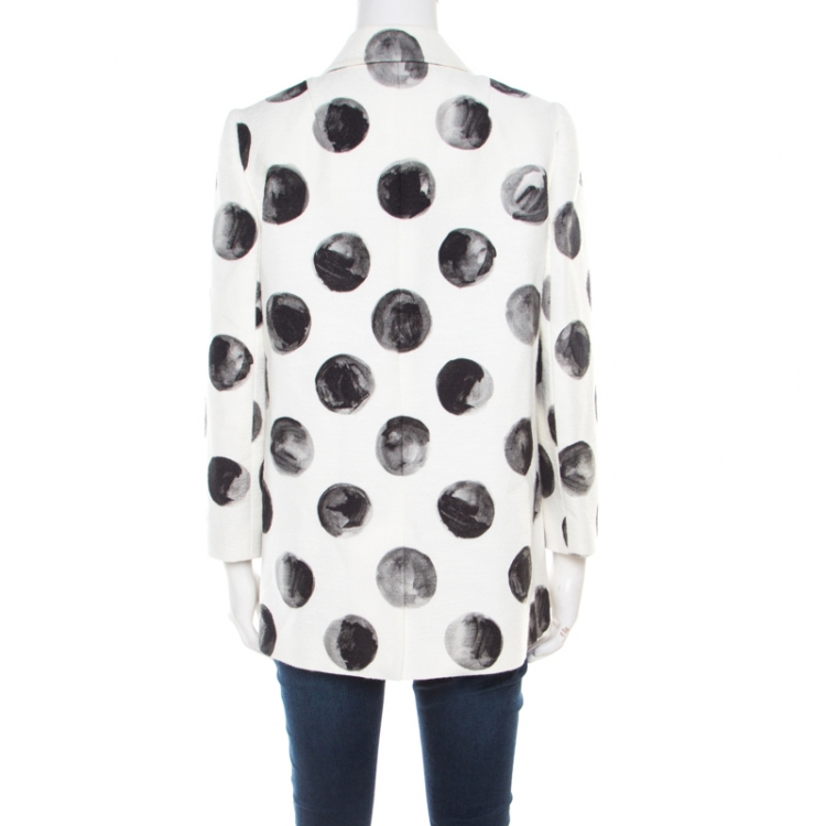 Pre Owned Dolce and Gabbana White Polka Dot Print Cotton Blazer M
