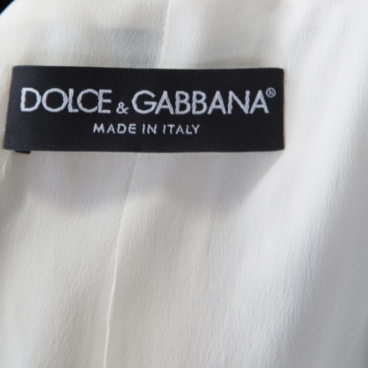 Pre Owned Dolce and Gabbana White Polka Dot Print Cotton Blazer M