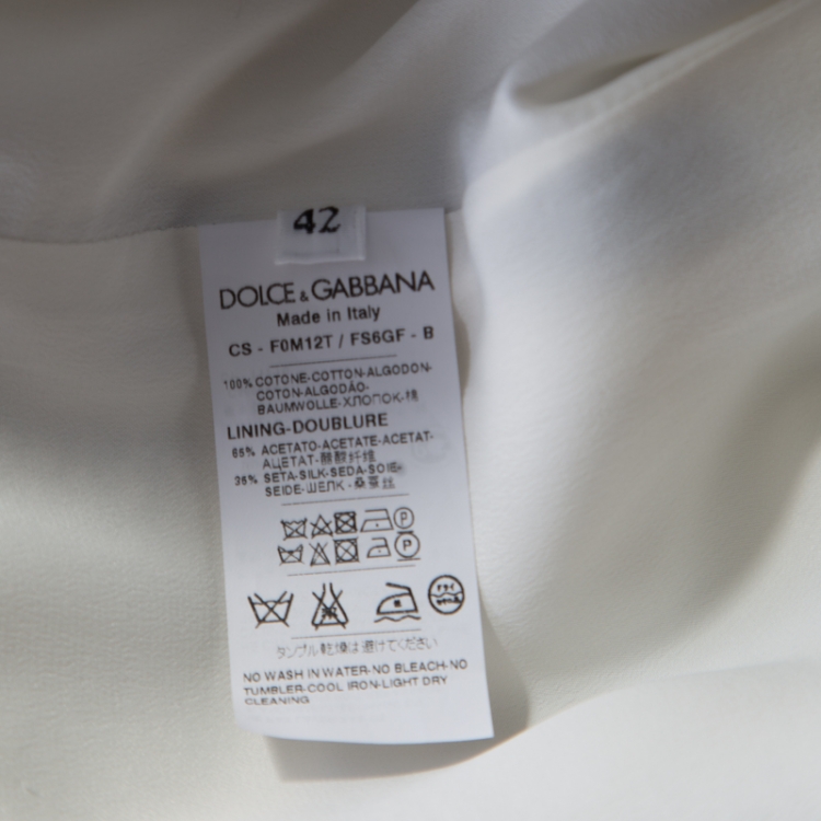 Pre Owned Dolce and Gabbana White Polka Dot Print Cotton Blazer M