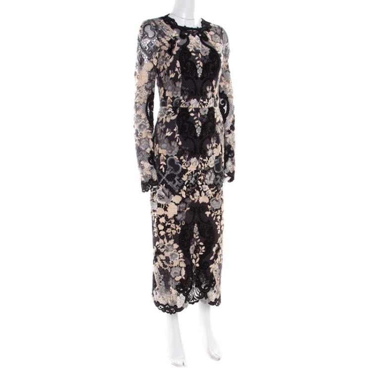 Pre Owned Dolce & Gabbana Multicolor Lurex Detail Embroidered Floral Lace Dress S