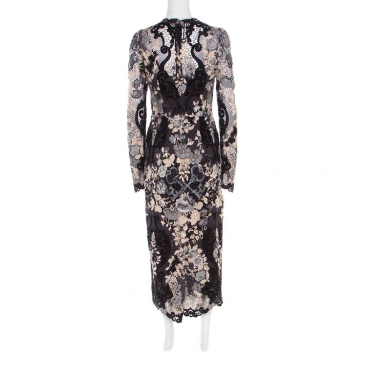Pre Owned Dolce & Gabbana Multicolor Lurex Detail Embroidered Floral Lace Dress S