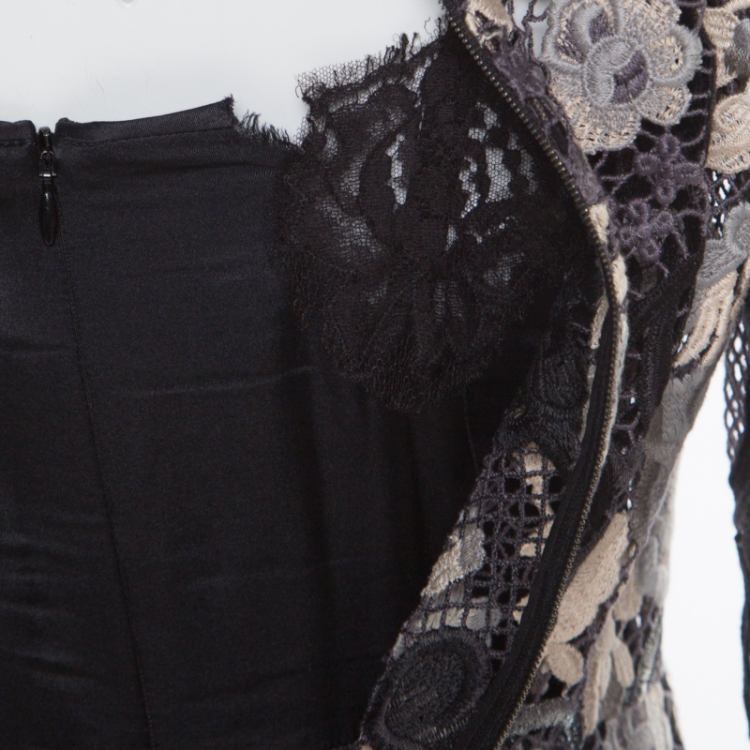 Pre Owned Dolce & Gabbana Multicolor Lurex Detail Embroidered Floral Lace Dress S