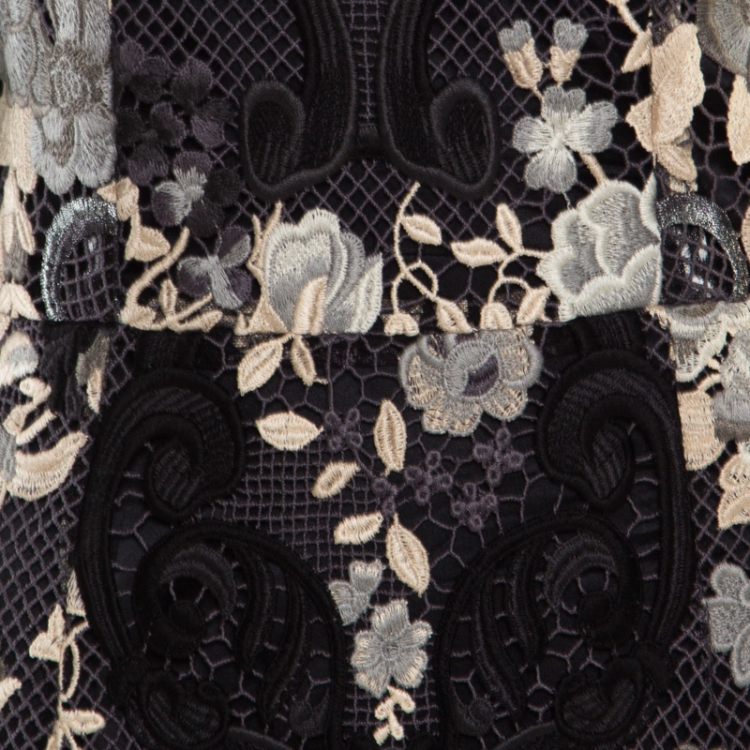 Pre Owned Dolce & Gabbana Multicolor Lurex Detail Embroidered Floral Lace Dress S