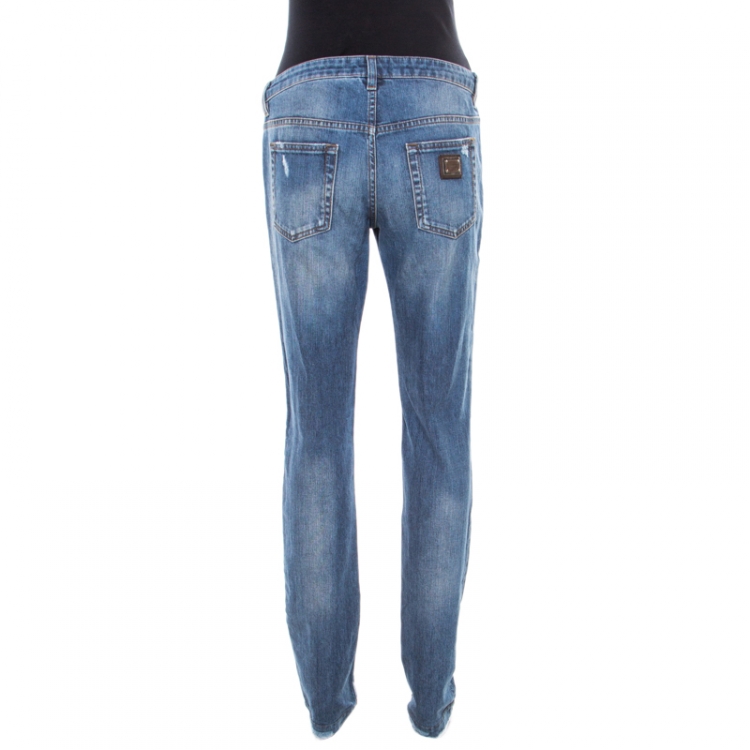 Pre Owned Dolce & Gabbana Indigo Faded Effect Denim Distressed Cute Fit Jeans M