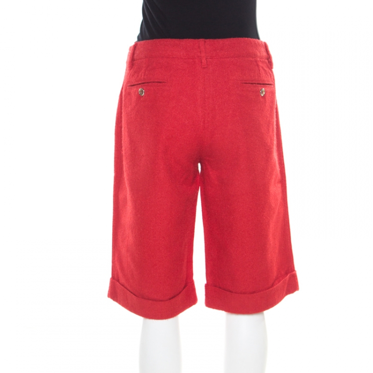 Pre Owned Dolce and Gabbana Red Cotton and Linen Bermuda Shorts L