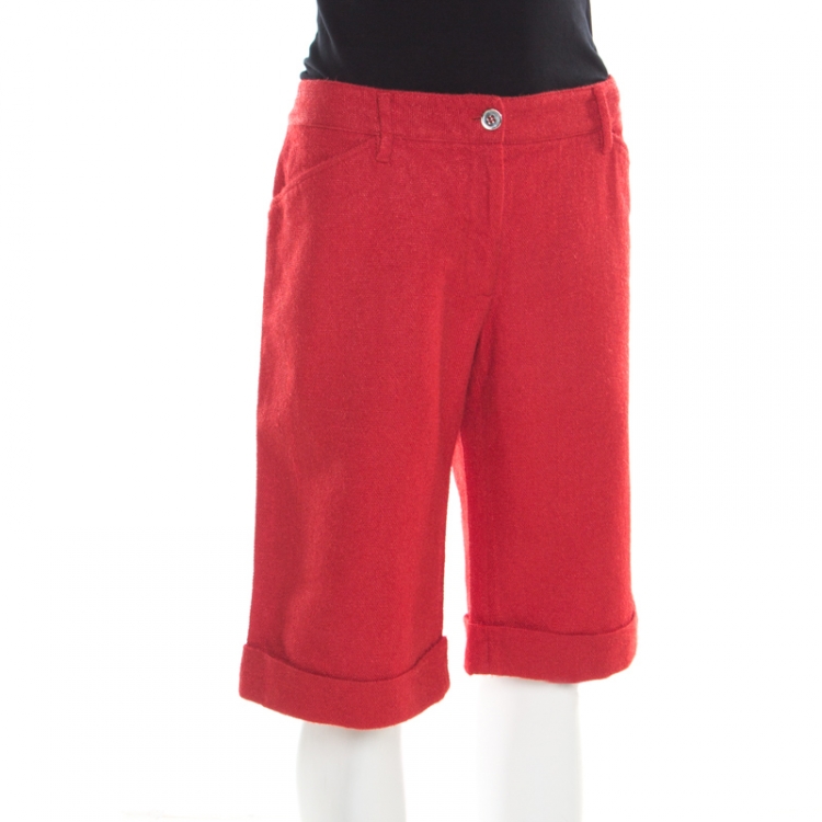Pre Owned Dolce and Gabbana Red Cotton and Linen Bermuda Shorts L