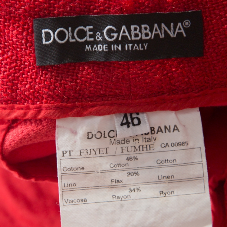 Pre Owned Dolce and Gabbana Red Cotton and Linen Bermuda Shorts L