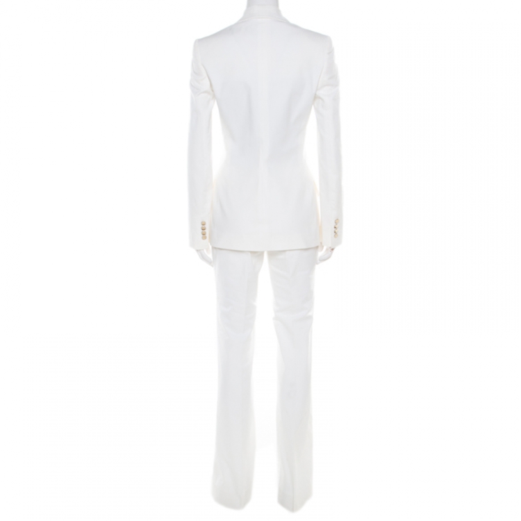 Pre Owned Dolce and Gabbana Off White Cotton Tailored Suit S