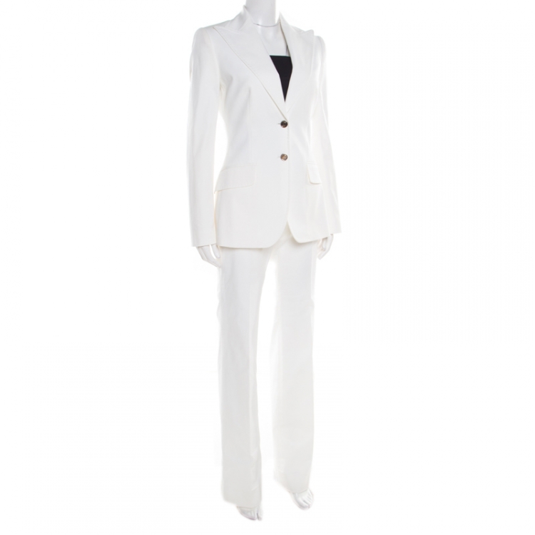 Gabbana Off White Cotton Tailored Suit 