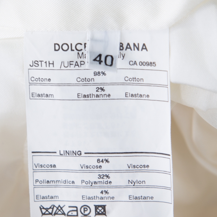 Pre Owned Dolce and Gabbana Off White Cotton Tailored Suit S