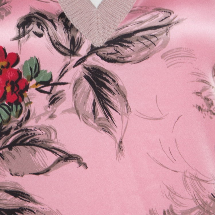 Pre Owned Dolce and Gabbana Pink Floral Printed Paneled Cashmere Sleeveless Sweater S