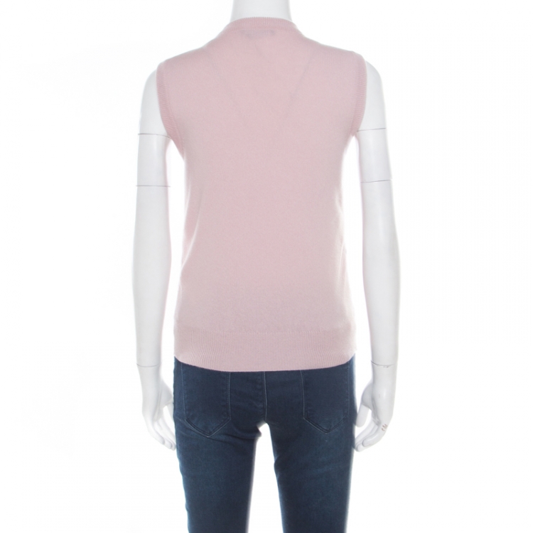 Pre Owned Dolce and Gabbana Pink Floral Printed Paneled Cashmere Sleeveless Sweater S