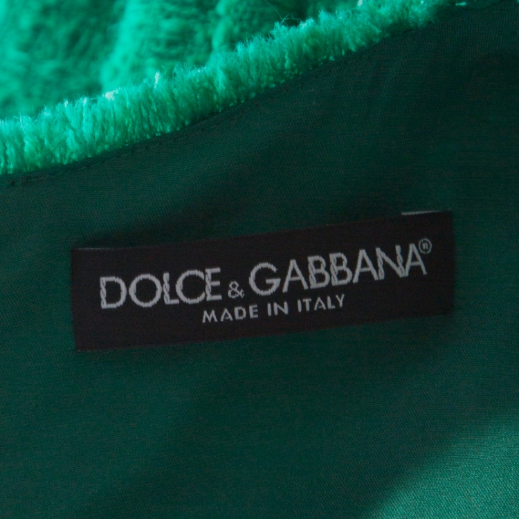 Pre Owned Dolce and Gabbana Green Textured Wool Double Breasted Sleeveless Dress S