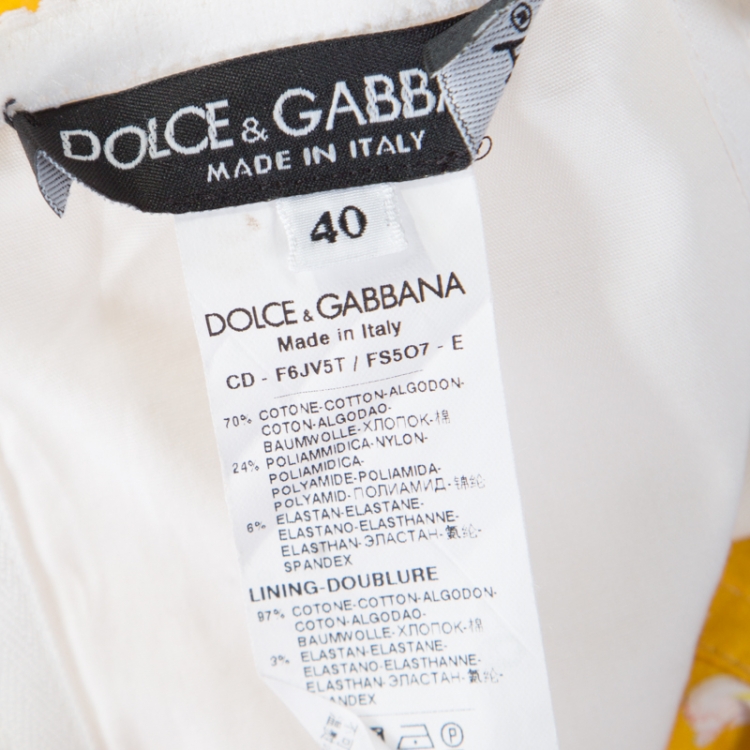Pre Owned Dolce and Gabbana Yellow Almond Blossom Print Cotton Bustier Sheath Dress S