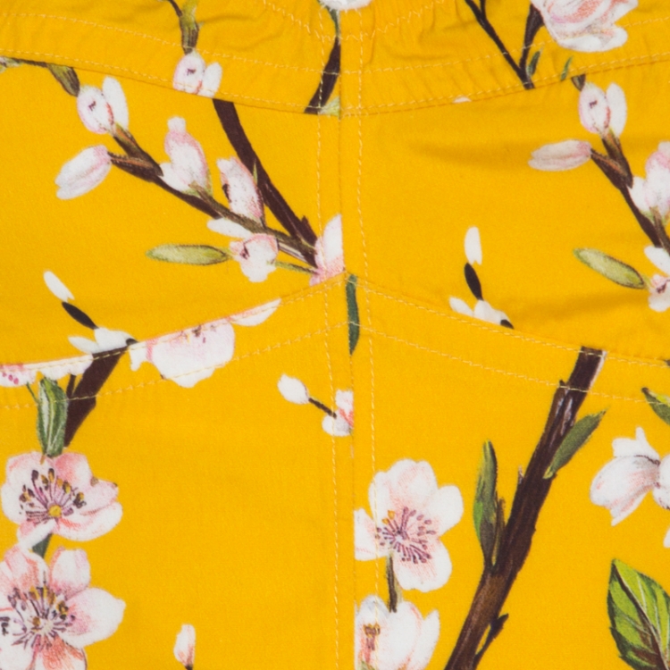 Pre Owned Dolce and Gabbana Yellow Almond Blossom Print Cotton Bustier Sheath Dress S