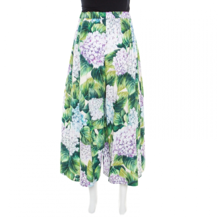 Pre Owned Dolce and Gabbana Hydrangea Printed Cotton High Waist Wide Leg Pants S