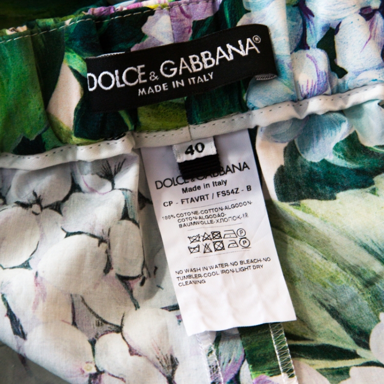 Pre Owned Dolce and Gabbana Hydrangea Printed Cotton High Waist Wide Leg Pants S