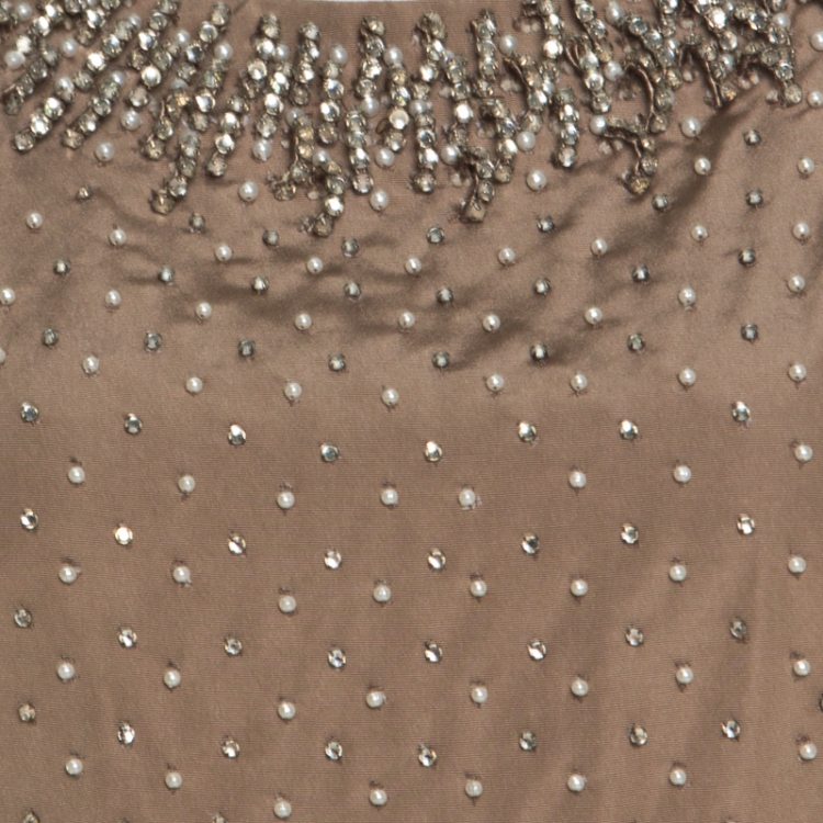 Pre Owned Dolce & Gabbana Brown Embellished Silk  Sleeveless Gown M