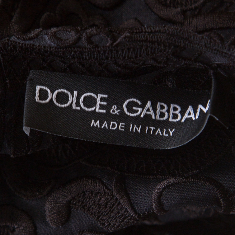 Pre Owned Dolce and Gabbana Black Floral Embroidered Lace Overlay Sweater M