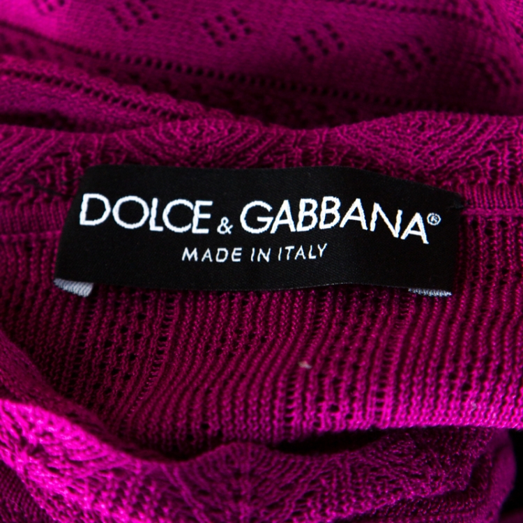 Pre Owned Dolce and Gabbana Purple Perforated Knit Sleeveless Top and Cardigan Set L