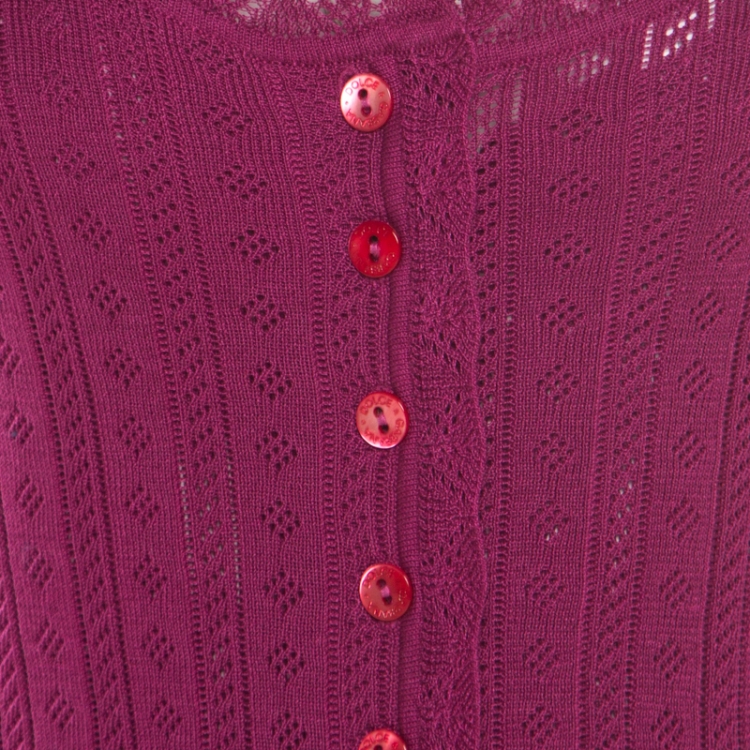 Pre Owned Dolce and Gabbana Purple Perforated Knit Sleeveless Top and Cardigan Set L