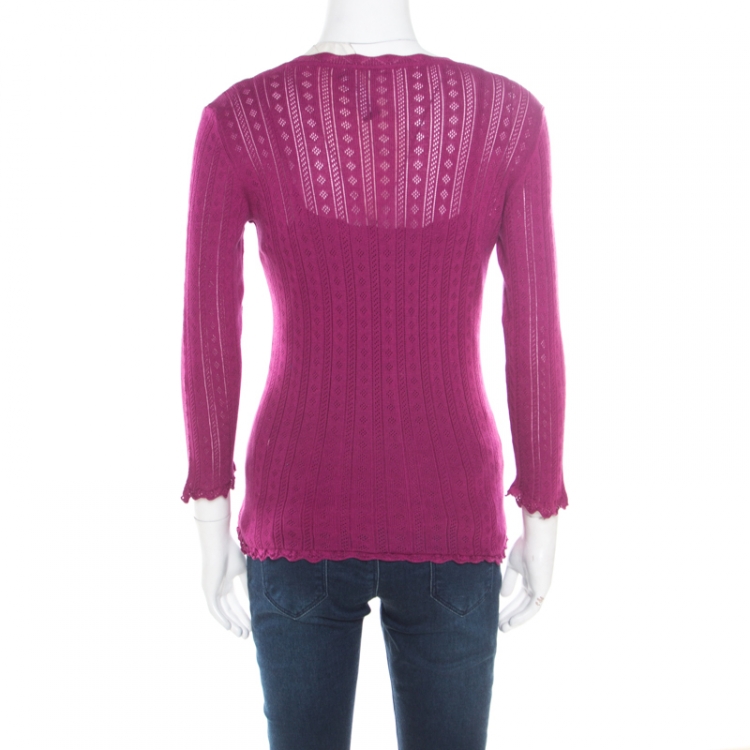 Pre Owned Dolce and Gabbana Purple Perforated Knit Sleeveless Top and Cardigan Set L