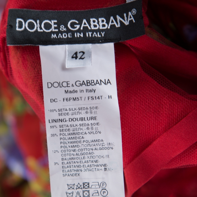 مملوكة مسبقًا Dolce and Gabbana Red Floral Printed Silk Long Sleeve Maxi Dress M