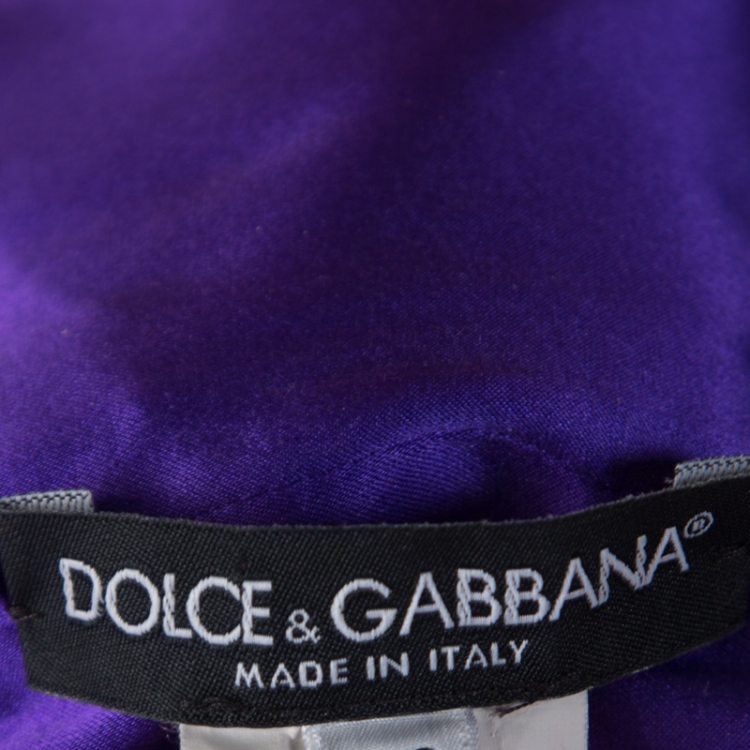 Pre Owned Dolce and Gabbana Purple Stretch Satin Ruched Sleeveless Dress S
