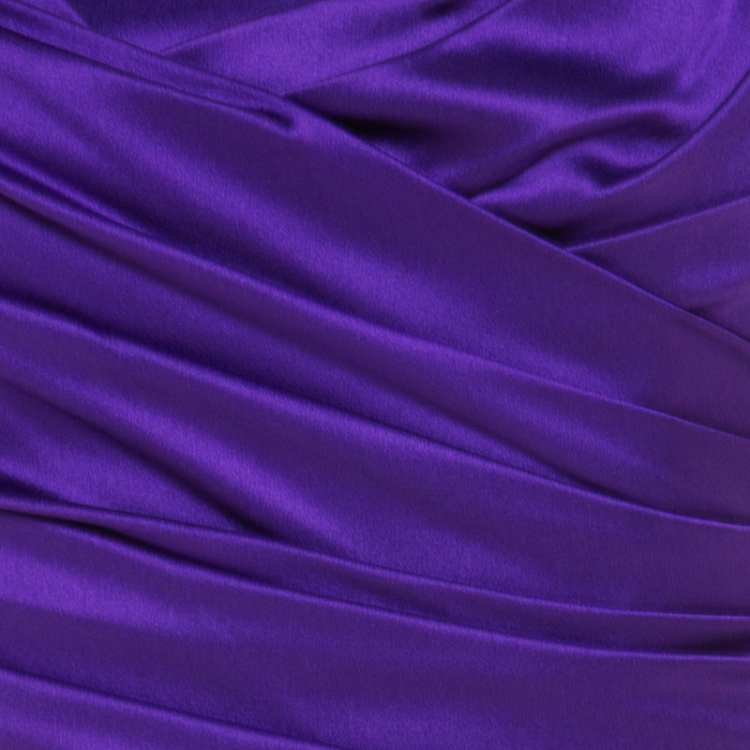 Pre Owned Dolce and Gabbana Purple Stretch Satin Ruched Sleeveless Dress S
