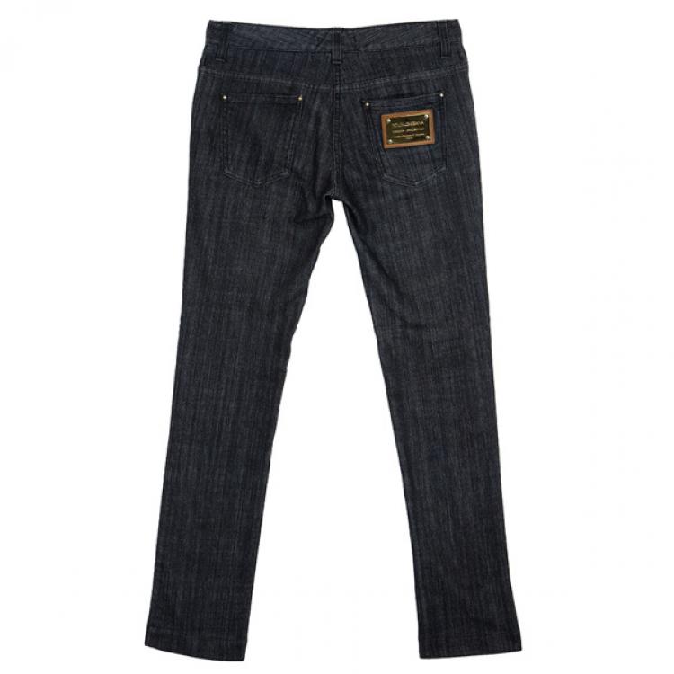 Pre Owned Dolce and Gabbana Denim Grey Black Straight Jeans S