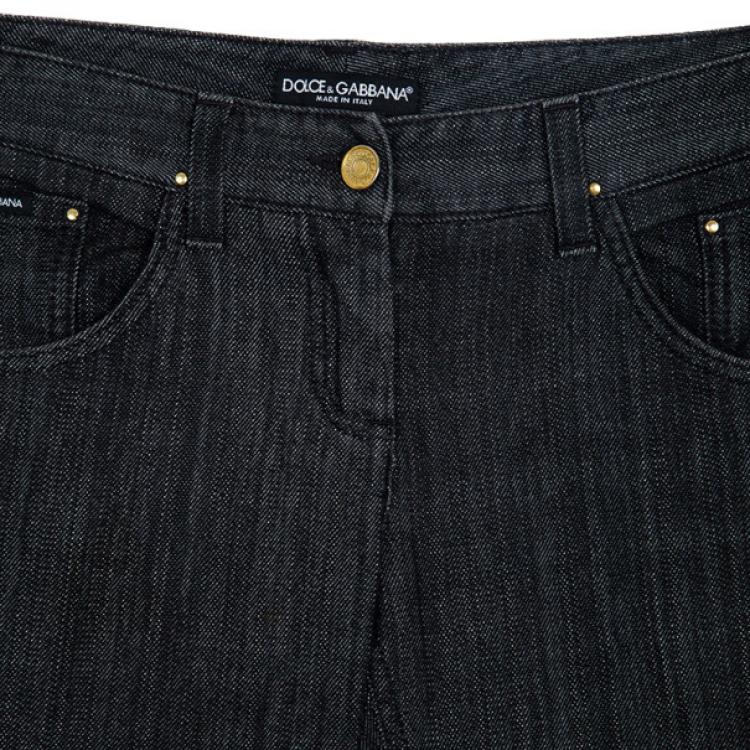 Pre Owned Dolce and Gabbana Denim Grey Black Straight Jeans S