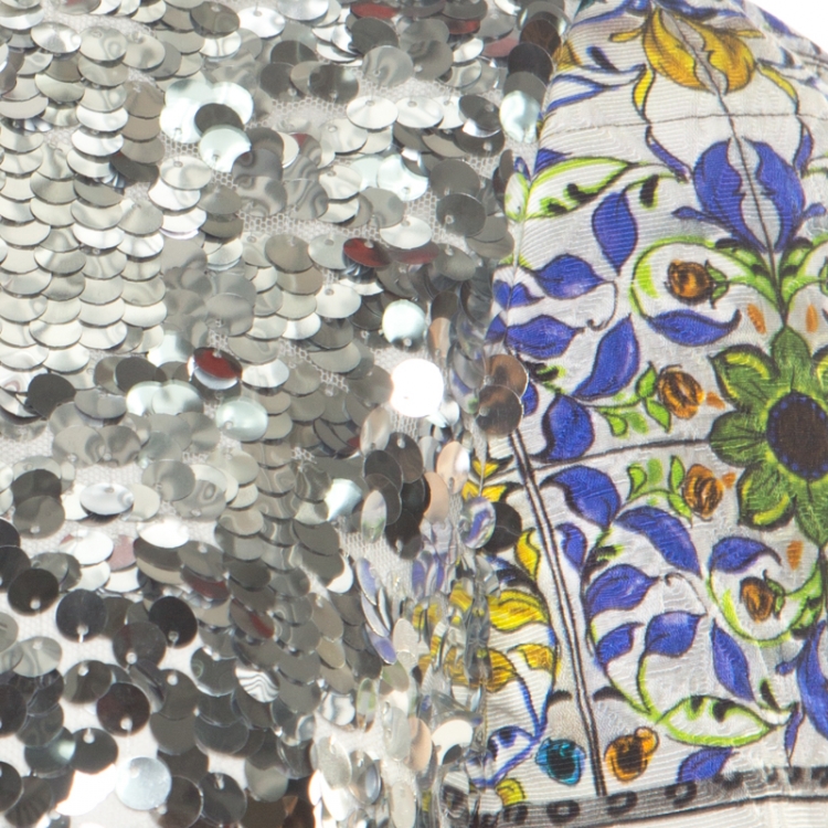 Pre Owned Dolce and Gabbana Majolica Print Embossed Jacquard Sequined Shift Dress S