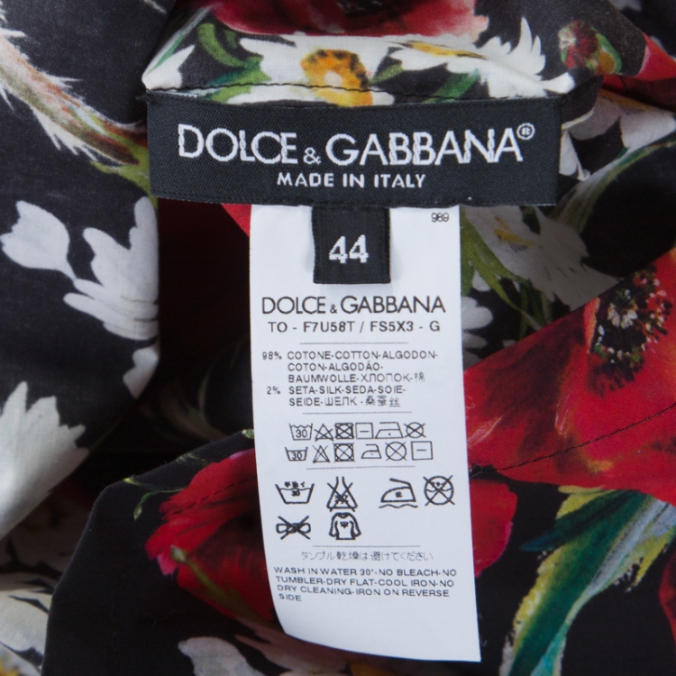 Pre Owned Dolce & Gabbana Black Poppy and Daisy Printed Cotton Poplin Top M