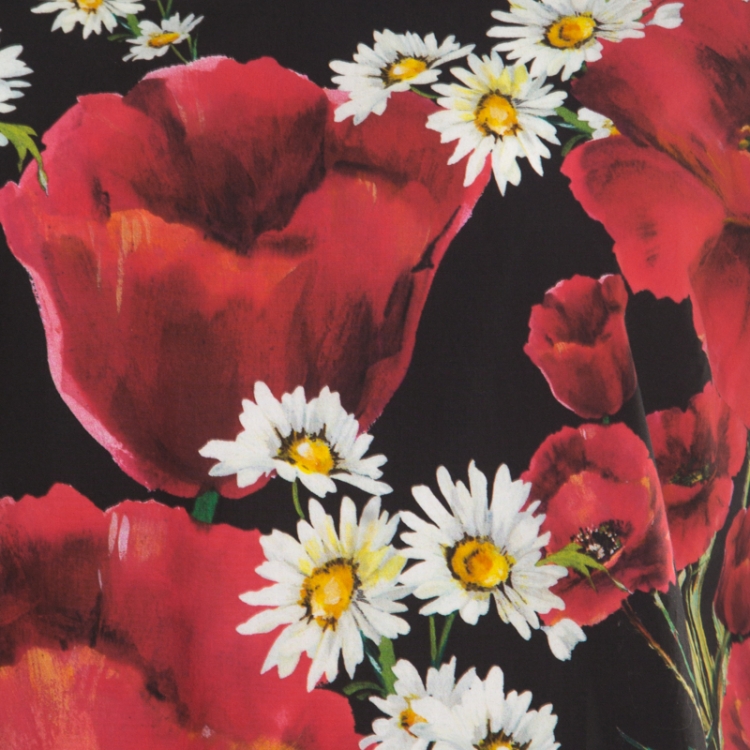 Pre Owned Dolce & Gabbana Black Poppy and Daisy Printed Cotton Poplin Top M
