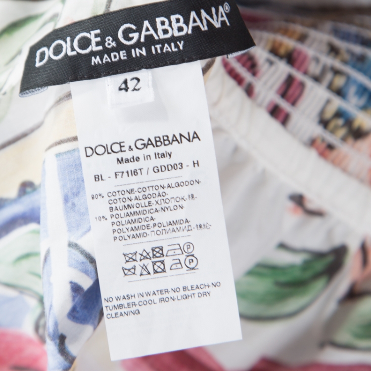Pre Owned Dolce and Gabbana Multicolor Majolica Printed Cotton Smocked Off Shoulder Blouse M